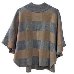 Note De Anita Merino Wool & Cashmere Cape Gray/Tan Women's Sweater OSFA NWT